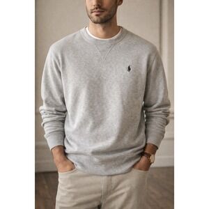 Polo Ralph Lauren Mens Crewneck Sweatshirt Heather Gray Pony Logo Lg Old Money